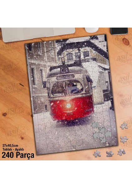 Asil Hobi Kar - Yol - Tramvay - Taşımacılık Yapboz -Ayak Destekli Çerçeveli 240 Parça Puzzle