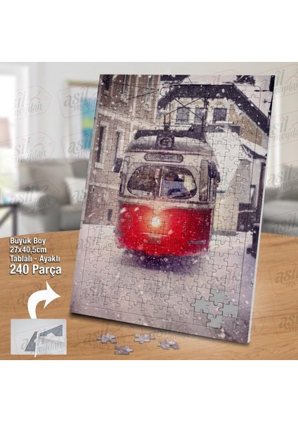 Asil Hobi Kar - Yol - Tramvay - Taşımacılık Yapboz -Ayak Destekli Çerçeveli 240 Parça Puzzle
