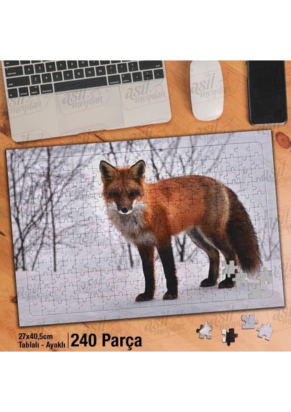 Asil Hobi Tilki - Doğa - Vahşi Hayvan - Kış - Kar Yapboz -Ayak Destekli Çerçeveli 240 Parça Puzzle