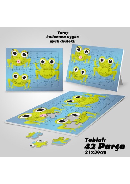 Asil Hobi Sevimli Bebek Kurbağalar - Hayvan Yapboz- Ayak Destekli Çerçeveli 42 Parça Puzzle