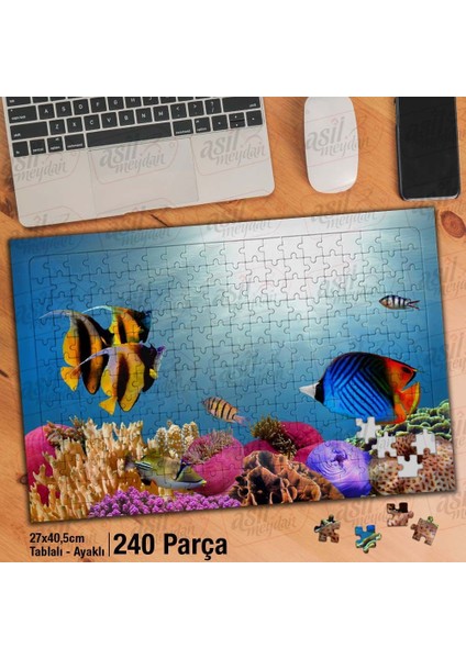 Asil Hobi Deniz- Okyanus -Renkli Balıklar -Tabiat Yapboz - Ayak Destekli Çerçeveli 240 Parça Puzzle