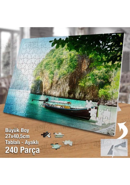 Asil Hobi Mavi Deniz -Sandal -Tekne -Ağaçlar -Doğa Yapboz -Ayak Destekli Çerçeveli 240 Parça Puzzle