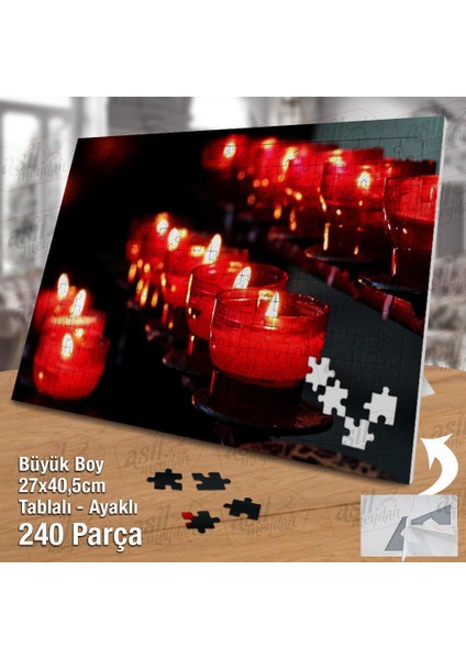 Asil Hobi Kırmızı Yanan Mumlar - Romantizm Yapboz - Ayak Destekli Çerçeveli 240 Parça Puzzle