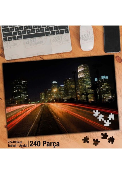 Asil Hobi Binalar -Gece -Yol -Işıklar- Şehir Yapboz -Ayak Destekli Çerçeveli 240 Parça Puzzle