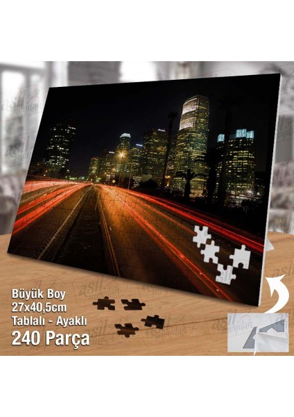 Asil Hobi Binalar -Gece -Yol -Işıklar- Şehir Yapboz -Ayak Destekli Çerçeveli 240 Parça Puzzle