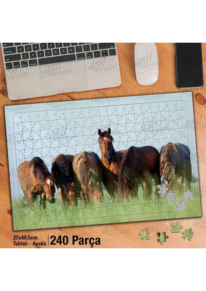 Asil Hobi At Sürüsü - Sevimli Hayvanlar - Doğa Yapboz - Ayak Destekli Çerçeveli 240 Parça Puzzle