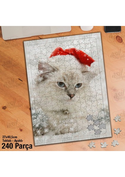 Asil Hobi Mavi Gözlü Sevimli Kedi - Hayvan - Doğa Yapboz-Ayak Destekli Çerçeveli 240 Parça Puzzle