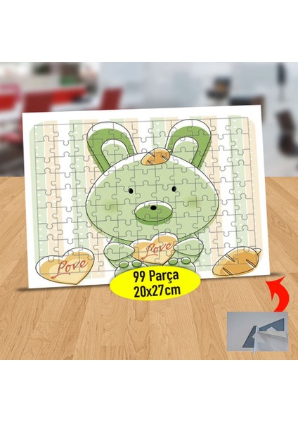 Kalpli Yeşil Paskalya Tavşanı 99 Parça Puzzle Yapboz TABLO-118