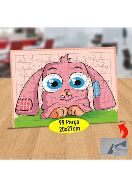 Pembe Tüylü Mavi Gözlü Tavşan 99 Parça Puzzle Yapboz TABLO-210