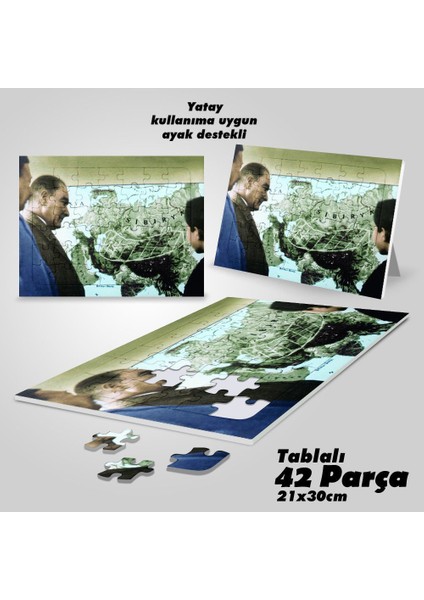 Asil Hobi Baş Öğretmen Mustafa Kemal Atatürk - Dünya Haritası- Yapboz -Ayak Destekli 42 Parça Puzzle