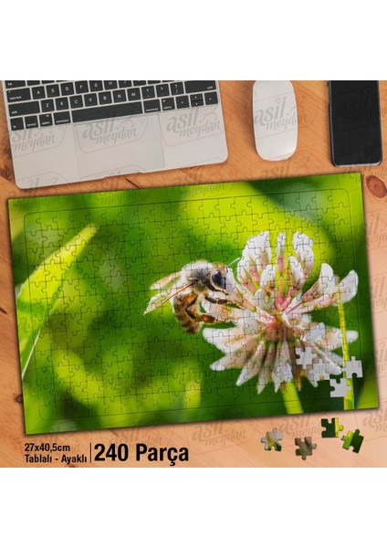 Asil Hobi - Arı - Beyaz Yonca Çiçek Çalışması -Tabiat - Yapboz - Ayak Destekli 240 Parça Puzzle