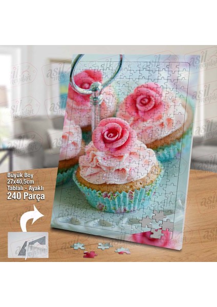 Asil Hobi Kek - Pembe -Mavi - Yiyecek Yapboz - Ayak Destekli Çerçeveli 240 Parça Puzzle fiyatları
