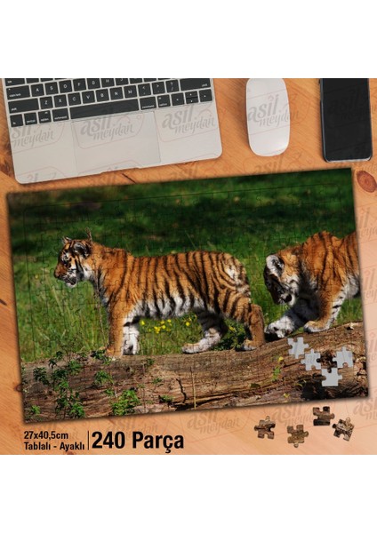 Asil Hobi Yavru Kaplan - Doğa - Hayvan - Amazon Yapboz-Ayak Destekli Çerçeveli 240 Parça Puzzle