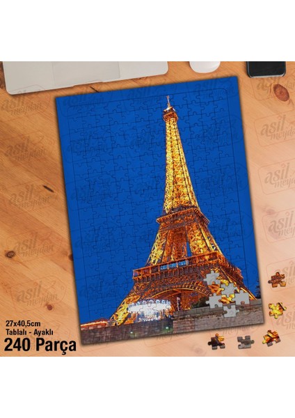 Asil Hobi Eyfel Kulesi - Mavi Gökyüzü - Mimari Yapboz-Ayak Destekli Çerçeveli 240 Parça Puzzle