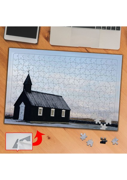 Issız Kilise Ahşap Ev, Gökyüzü 240 Parça Puzzle Yapboz TABLO-A1322