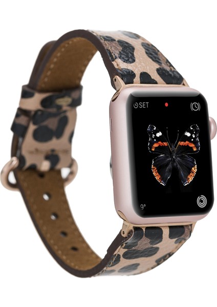 Apple Watch Uyumlu Deri Kordon 38-40-41MM Roma Leopar