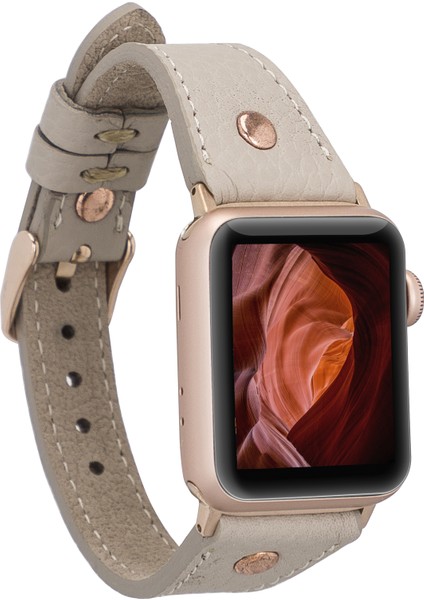 Apple Watch Uyumlu Deri Kordon 38-40-41MM Slim Rg Troklu Erc3 Bej