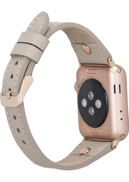 Apple Watch Uyumlu Deri Kordon 38-40-41MM Slim Rg Troklu Erc3 Bej modelleri