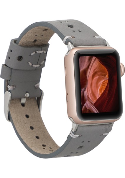 Apple Watch Uyumlu Deri Kordon 38-40-41MM Rst9-Ba8 Gri