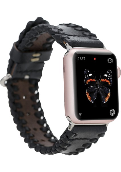 Apple Watch Uyumlu Deri Kordon 42-44-45MM RST1-SM43 Siyah