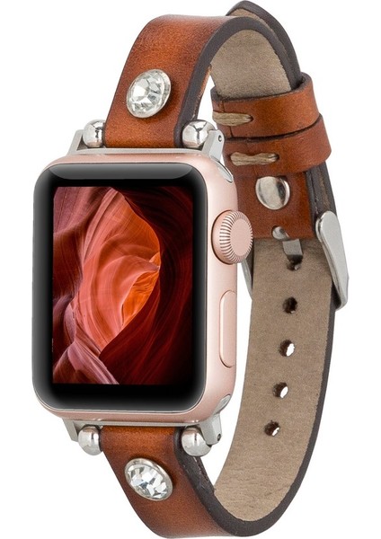 Apple Watch Uyumlu Deri Kordon Visby 38-40-41MM Ferro RST2EF Taba