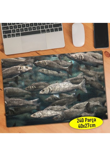 Mavi Denizde Yüzen Balık Sürüsü 240 Parça Puzzle YAPBOZ-60257387
