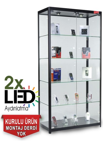 Camlı Vitrin - Cam Dolap - Camlı Koleksiyon Vitrini - Teşhir Vitrini - Kupa Dolabı  175X70X30