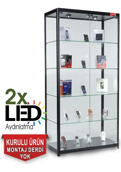 Camlı Vitrin - Cam Dolap - Camlı Koleksiyon Vitrini - Teşhir Vitrini - Kupa Dolabı  180X80X40