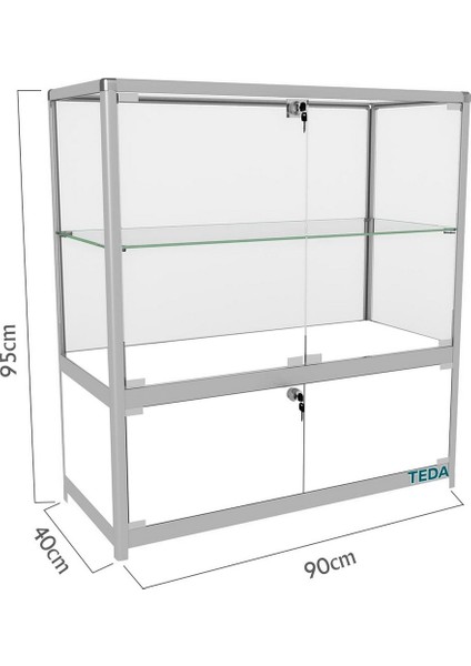 Camlı Vitrin - Cam Dolap - Camlı Koleksiyon Vitrini - Teşhir Vitrini - Kupa Dolabı  95X90X40