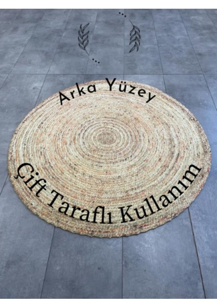Büyük Yaprak Desen Jüt Yuvarlak Hasır Halı Yolluk Salon Oda Mutfak Halısı KS-1042