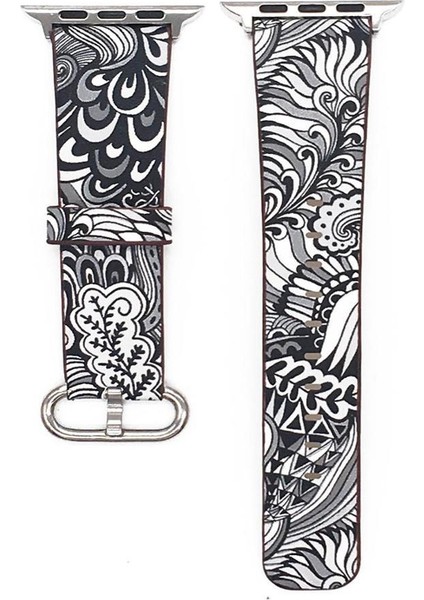Çiçek Desenli Apple Watch Uyumlu 7 6 5 4 3 42-44 mm Kordon Kayış SK06