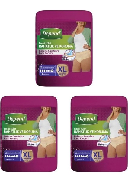 Xl Beden Kadın Emici Külot 9'Lu 3lü Paket 27adet