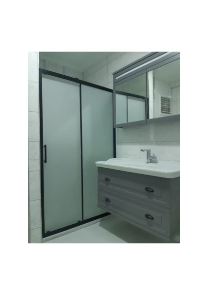 Özelduş 100-130 cm Arasi H180 Siyah Profil 5mm Kumlu Cam Duşakabin