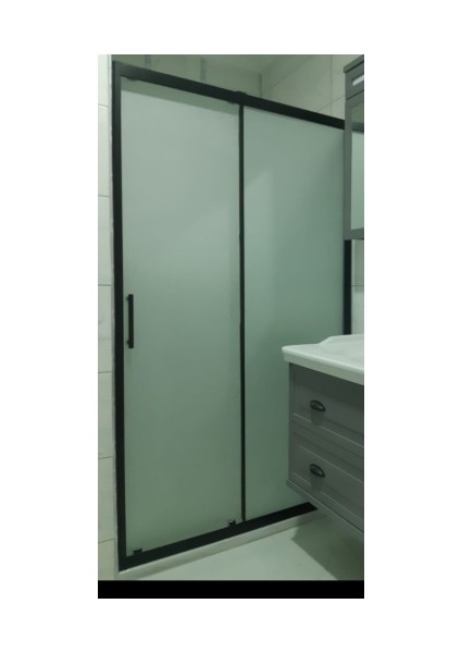 Özelduş 100-130 cm Arasi H180 Siyah Profil 5mm Kumlu Cam Duşakabin