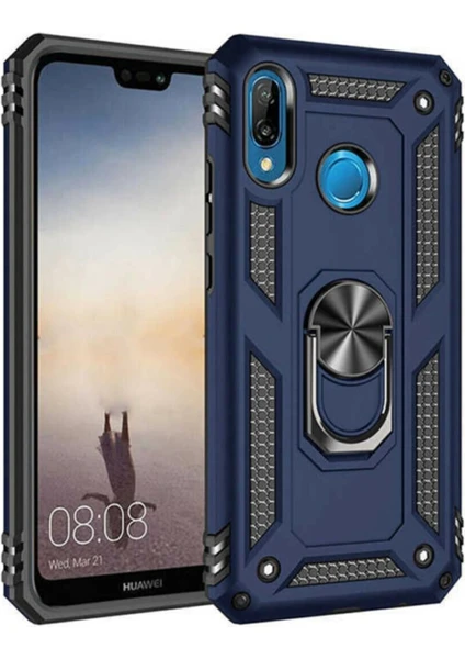 Efnan Store Huawei P20 Lite Kılıf Armor Serisi Vega Tank Zırh Metal Yüzüklü Standlı