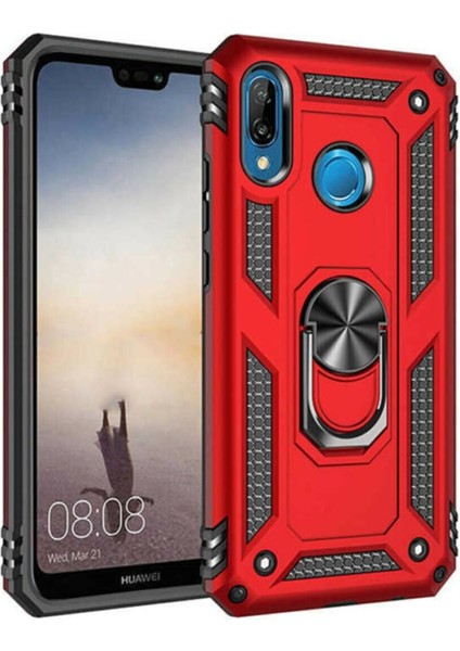 Efnan Store Huawei P20 Lite Kılıf Armor Serisi Vega Tank Zırh Metal Yüzüklü Standlı