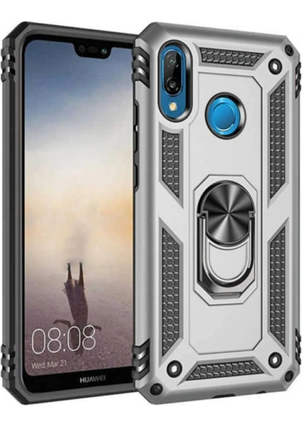 Efnan Store Huawei P20 Lite Kılıf Armor Serisi Vega Tank Zırh Metal Yüzüklü Standlı