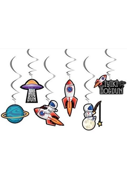 Uzay Teması 6 Lı Tavan Süs