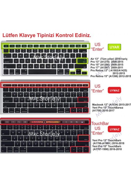 Macbook Klavye Air Pro Koruyucu (US-ABD İngilizce) (Eski USB'li Model 2008/2017) ile Uyumlu