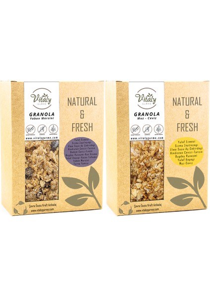 Granola Yaban Mersini 320 gr Ve Muz, Ceviz 320 gr 2'li Set