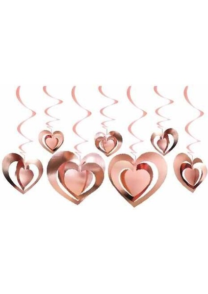 Rose Gold Kalp Tavan Süs 3D 12 Adet