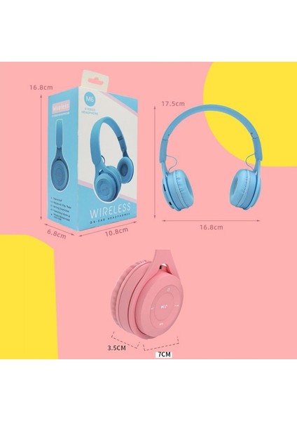 M6 Kablosuz Bluetooth Kulaklık Katlanır Oyun Stereo Kulaklık Mic ile (Pembe) (Yurt Dışından)