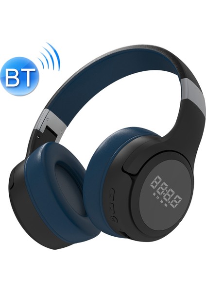 B28 Katlanır Kafa Bluetooth Stereo Müzik Kulaklık Ekran (Siyah Mavi) (Yurt Dışından)