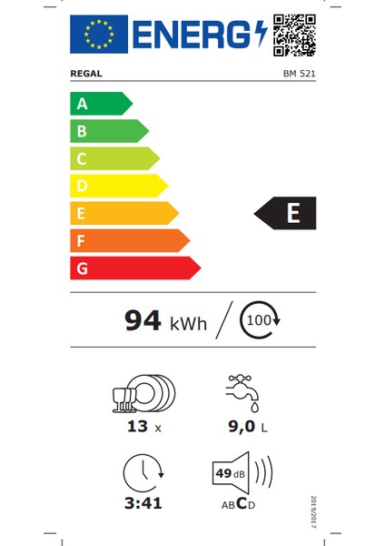 BM 521 E Enerji Sınıfı 5 Program Bulaşık Makinesi