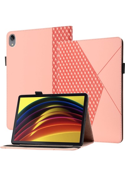 Lenovo Tab P11 J606F Için Elmas Deri Kılıf - Pembe Altın