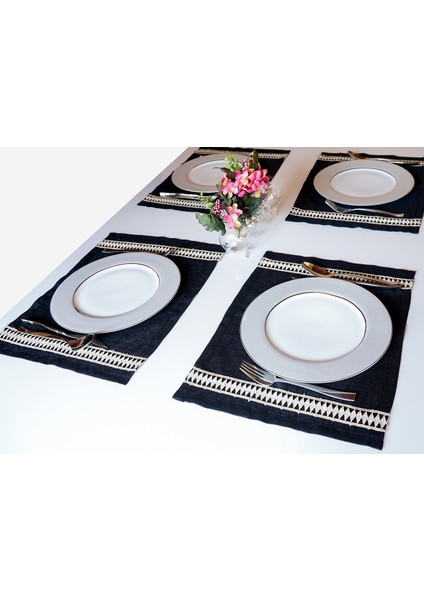 Colber Altın Şeritli Simli Keten Amerikan Servis 2 Adet