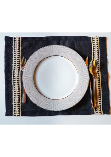 Colber Altın Şeritli Simli Keten Amerikan Servis 2 Adet modelleri