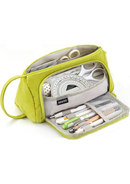 Angoo Öğrenciler Için Büyük Kapasiteli Kadife Kırtasiye Çantası - Yeşil (Yurt Dışından)