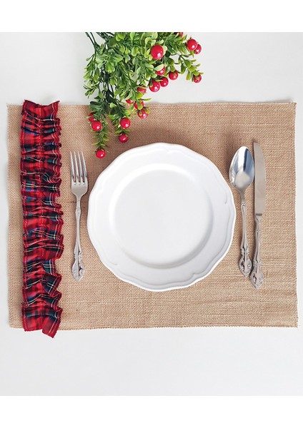 Ekose Büzgülü Jüt Amerikan Servis 4'lü Set