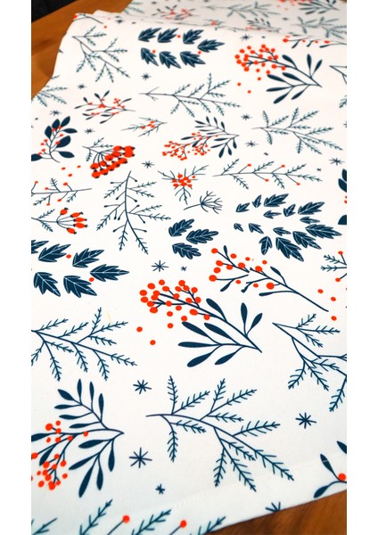 Lacivert Yaprak Kırmızı Çiçek Desenli Püsküllü Runner fırsatları